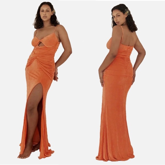 Johansen Women Small Orange Naomi Dress Smocked Cutout Maxi Gown Wedding Guest - Picture 1 of 1